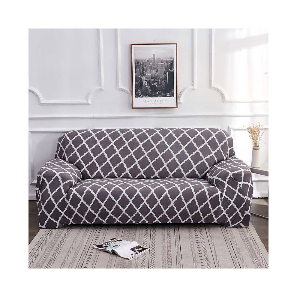 (Rhomb Gray,3 Seater)Stretch Sofa Slipcover 1234 Seater Solid Color Lattice Couch Protector Cover