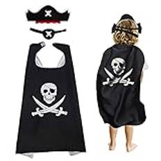 MIVAIUN 3 delar piratdräkt set barn kapten piratdräkt piratkappa för barn pirathatt ögonlapp för halloween, cosplay, karneval, masker (3 delar)
