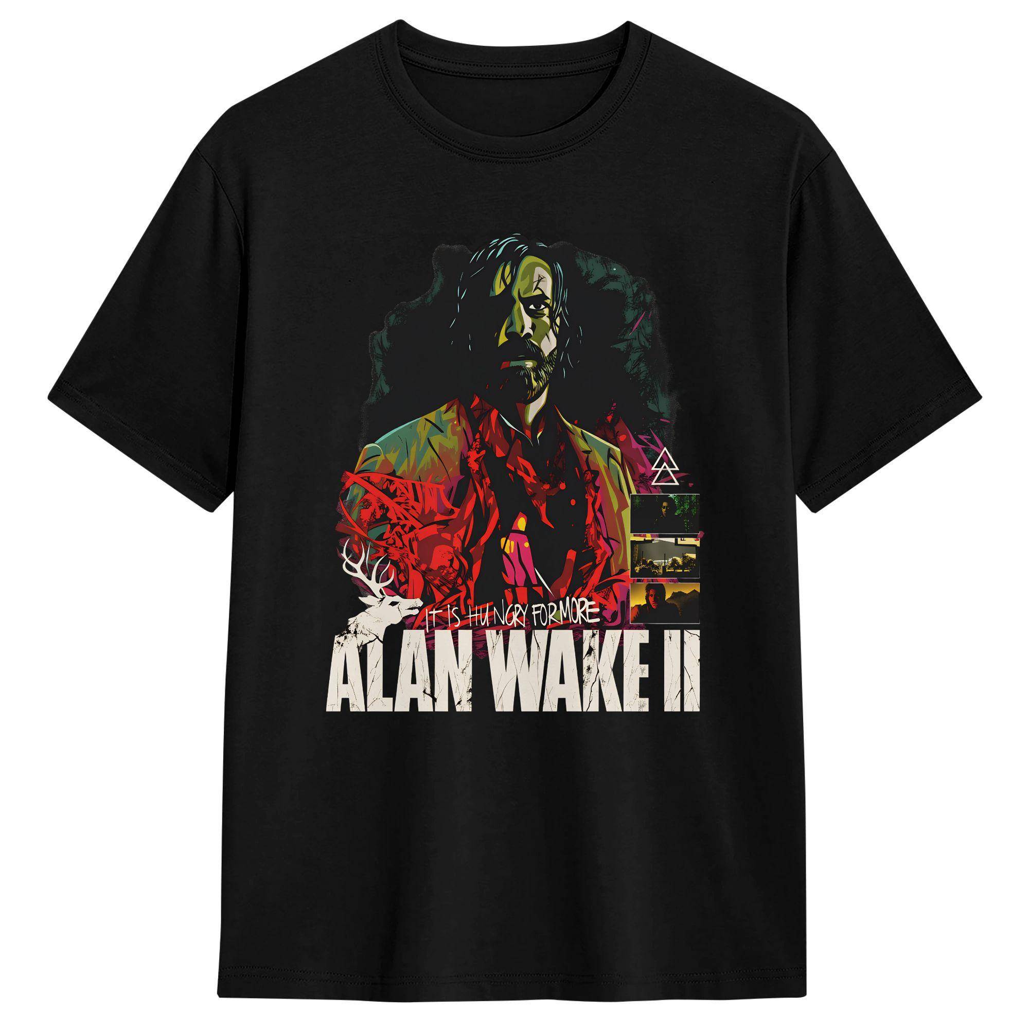 Herr Alan Wake 2 bootleg T-shirts 100% Bomull Toppar Sommar Vintage Kortärmad T-shirt Rundhalsad Hip Hop Tryckt T-shirt cm