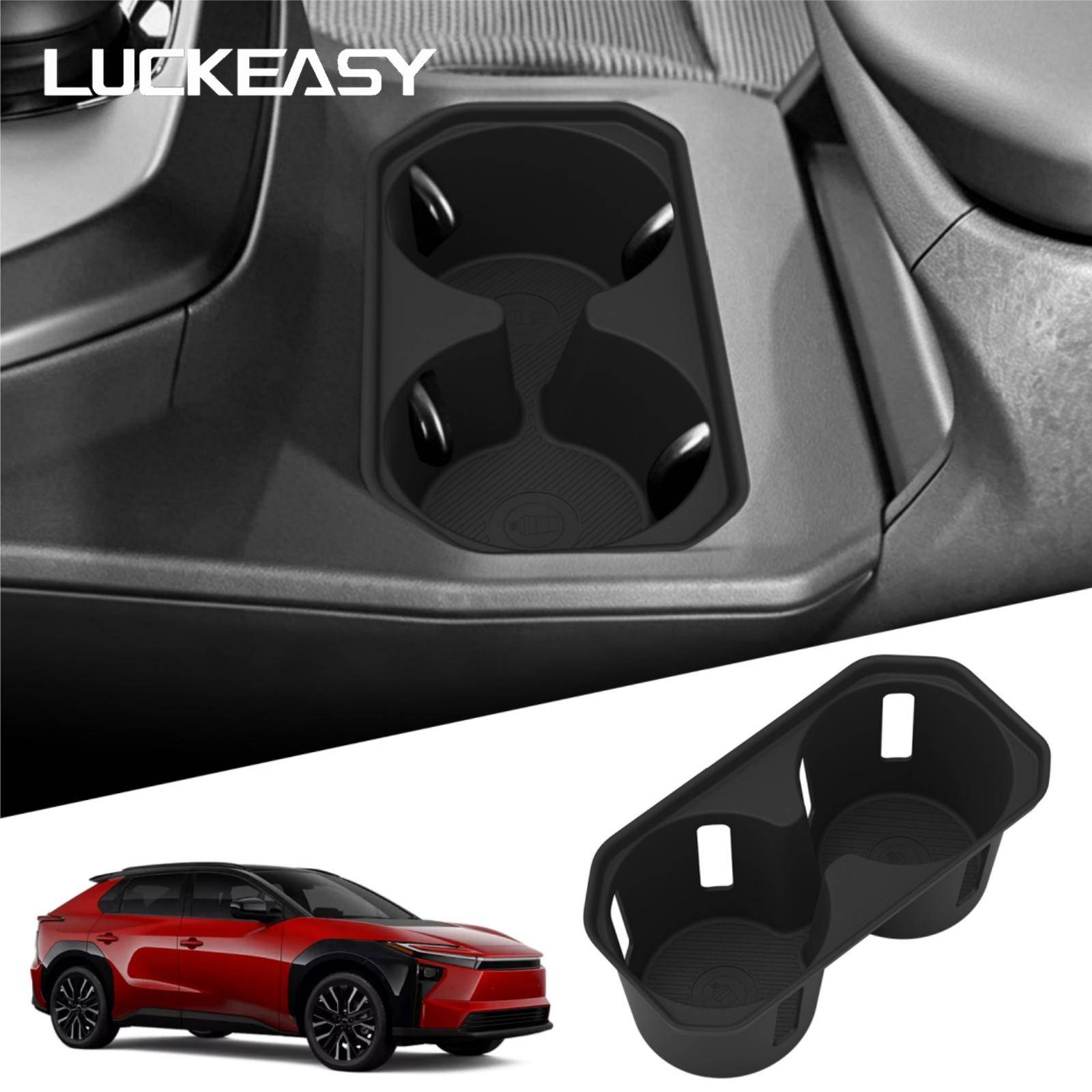 LUCKEASY för Toyota BZ4X/BZ 2026 TPE Mittkonsol Mugghållare Foder Stötdämpande Bilinteriör Tillbehör Svart gray