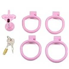 Design Rosa plast Negativ manlig kyskhetslåsanordning Kort/lång slav kuk Bondage bur penisring for män(Pink)