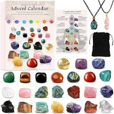 Adventskalender 2024 krystaller, jule-nedtælling med 24 chakra-krystaller og identifikationsark, perfekt til at lære, samle og dekorere.