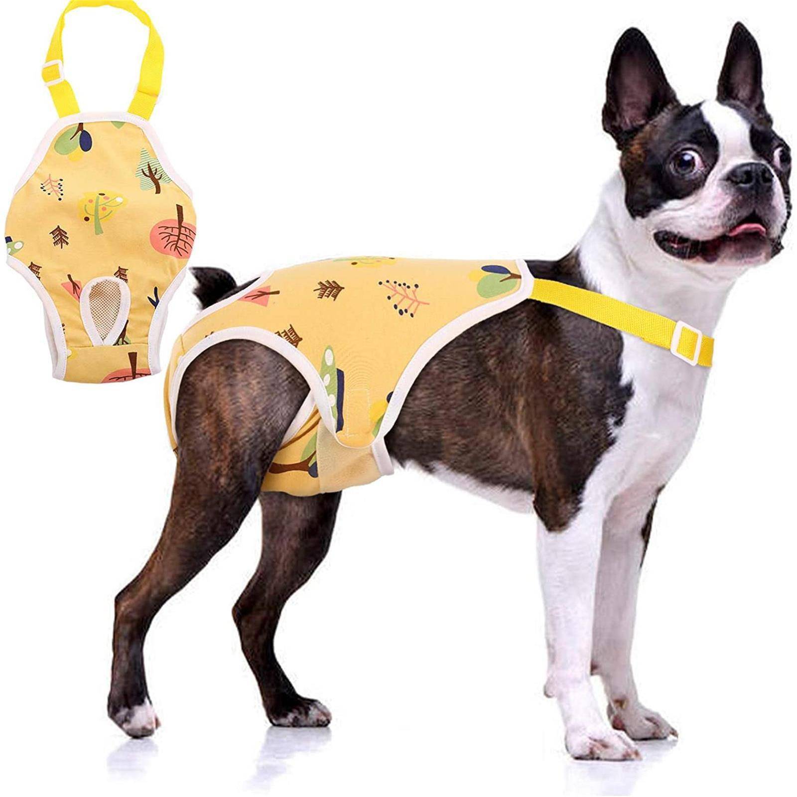 Hundblöja Sanitetstrosor med hängslen, Pet Physiological Byxor Justerbara bekväma underkläder för honhundar gul