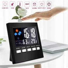 Intelligent digital display termometer luftfuktighet klocka lcd alarm kalender väder enkla skrivbord bord klockor svart