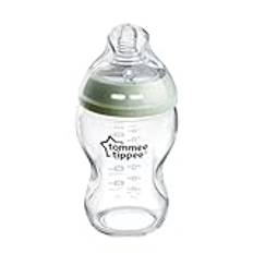 Tommee Tippee Closer to Nature Glass Baby Bottle, Slow Flow Breast-Like Teat with Anti-Colic Valve, 250ml, Pack of 1, Clear