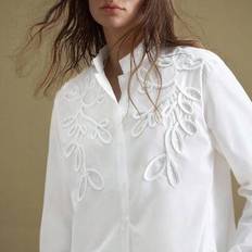 Women's Casual Commuter Solid Color Embroidered Collar Shirt White Blouses For Women Womens Blouses And Shirts Cotton Blouses White Embroidered Blouse - White - L,M,S,XS