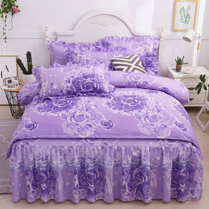 Thickened brushed lace bed skirt lace bedding - Love purple / 120x200cm