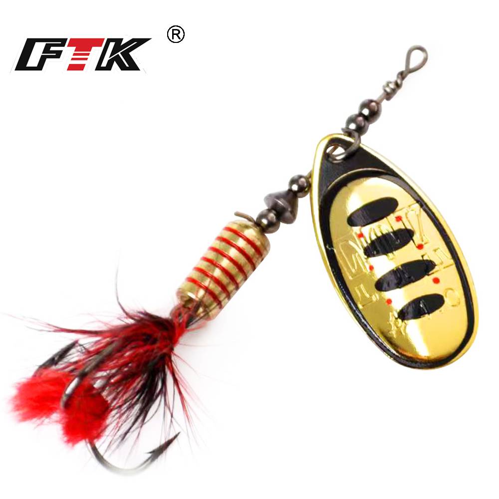 FTK Spinner Bait 7.5g 12g 17.5g Hard Spoon Bass Lures Metal Fishing Lure With Feather Treble Hooks For Pike Fishing