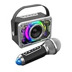 Peowuieu Bluetooth-Högtalare för Hemmasång, Bärbar Bas Trådlös Karaoke-Högtalare Mikrofon Hem Ktv-Set Grå