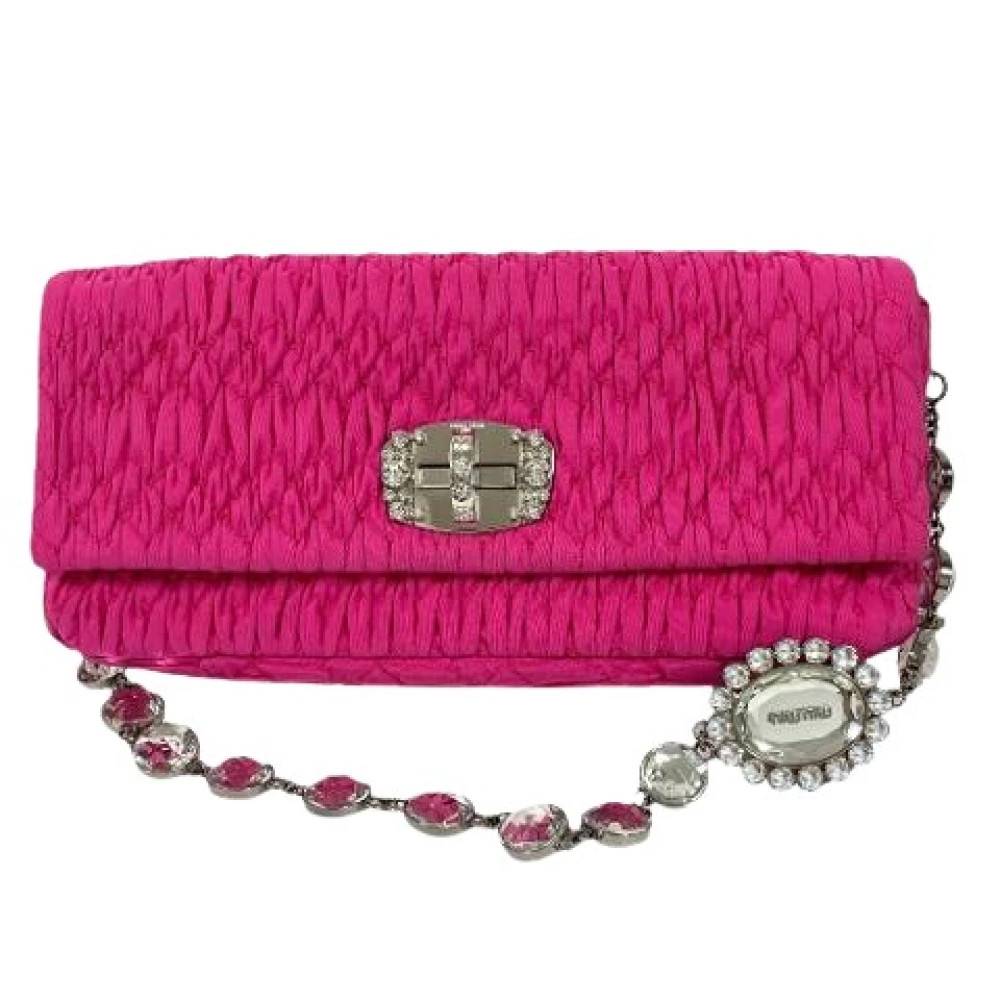 Miu Miu Pre-owned Pre-owned Nappa Matelasse Crystal 2way Skuldertaske - Vintage - Dame - Lyserød - ONE SIZE - Uld