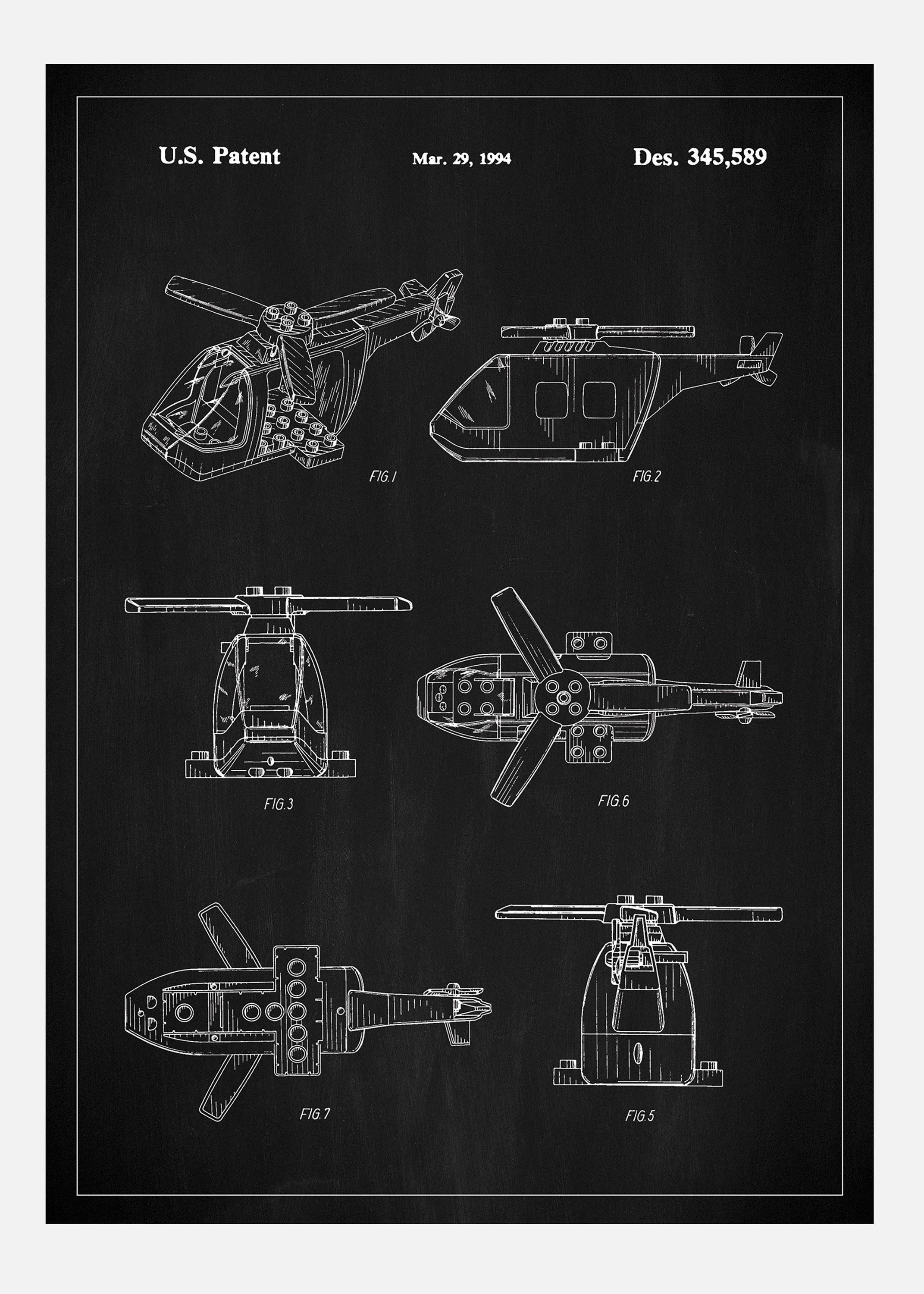 Patent Print - Lego Helicopter - Black Canvastavla (70x100 cm)