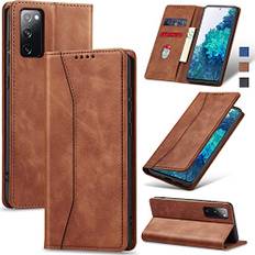 Jasonyu Skal för Samsung Galaxy S20 FE,Läder Vikbart Skyddande Fodral [Hölster, Magnetisk, kortfack, stativfunktion] Wallet Leather Case Cover för Samsung S20 FE (Brun)