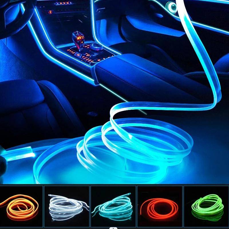 1M/2M/3M/4M/5M Bilinteriörbelysning LED-remsa Dekoration Garland Wire Rope Tube Line flexibel Neonljus USB-biluttag elektrisk blå färg
