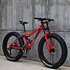 Wind Greeting 66 cm mountainbike, vuxenfettdäck mountainbike, 21 hastighetscykel, stålram med hög kolhalt dubbel full fjädring dubbel skivbroms (röd)