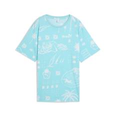 Women&#39;s Puma Palm Resort Relaxed All-Over Print T-Shirt, Blue, Size M, Clothing - Safe Lake - M