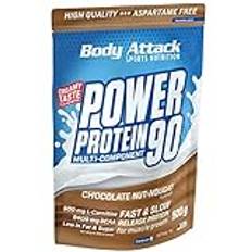 Body Attack POWER PROTEIN 90 - Chocolate Nut Nougat - 500g Beutel - Mehrkomponenten Protein Pulver, Made in Germany - Mit BCAA, Vitaminen & L-Carnitin - Protein Shake extra cremiger Geschmack