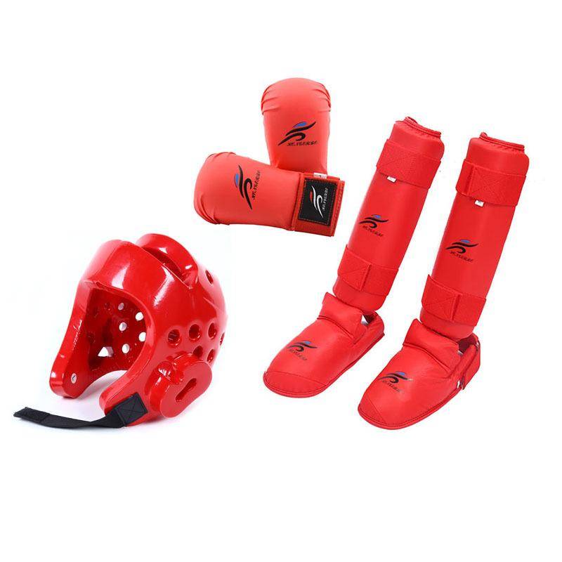 Karateutrustning MMA-dräkt Boxningshandskar Set Benbenskydd Handflata Fotbeskydd Hjälm Herr Band Karate Unisex Vuxen Barn