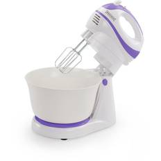 Hand Mixer with Mixing Bowl 2.5 L - 2 in 1 Kitchen Mixer with Beaters and Dough Hooks - 300W - White/Purple - Royalty Line