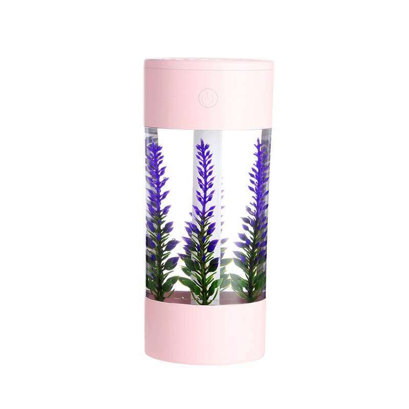 Bil luftfräschare lavendel luftfuktare 3 in 1 ultraljud luftrenare usb fläkt bärbar med led ljus kontor hem dimma maker - Rosa