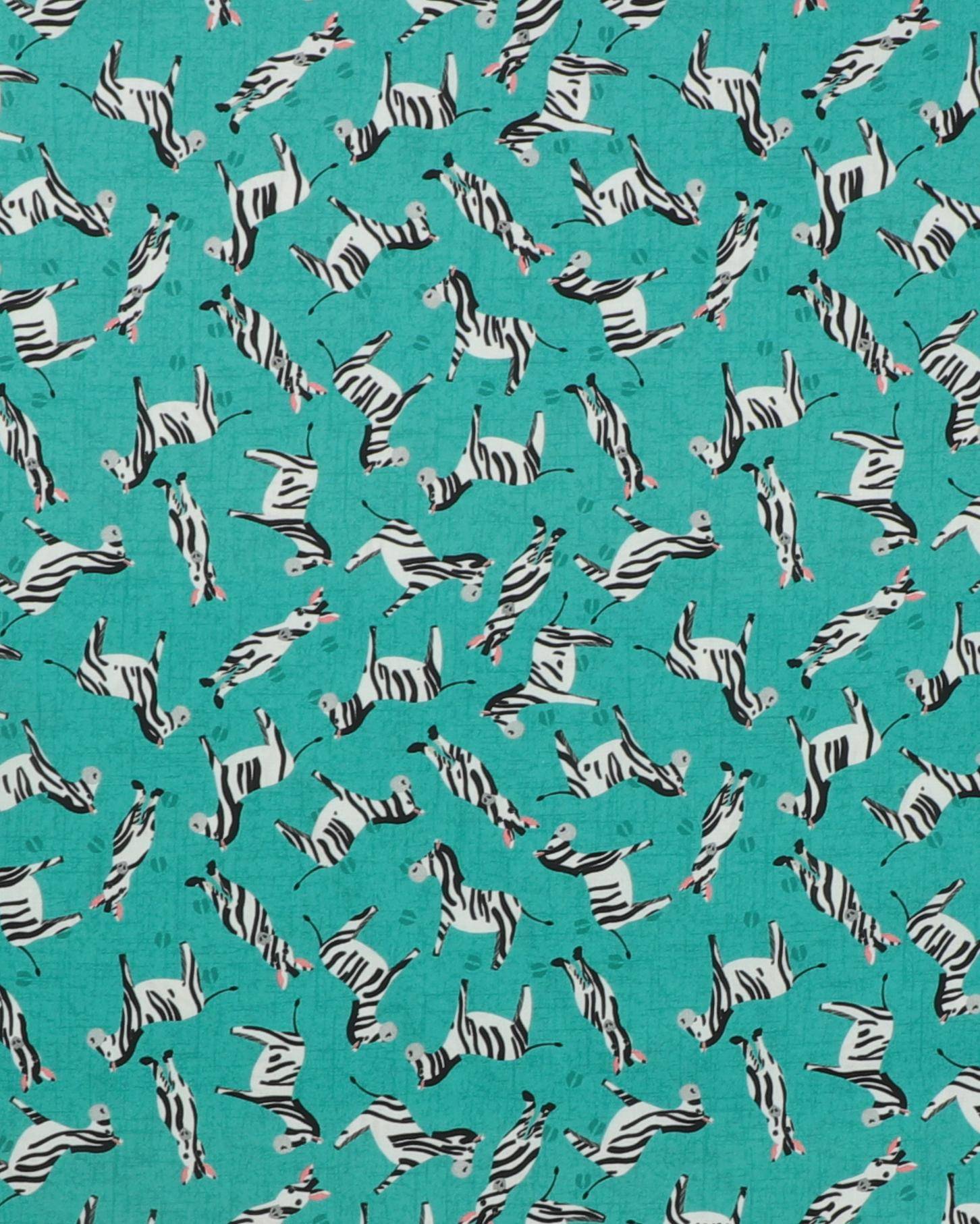 Zebra på turkisgrøn - Patchwork - 100% Bomuld