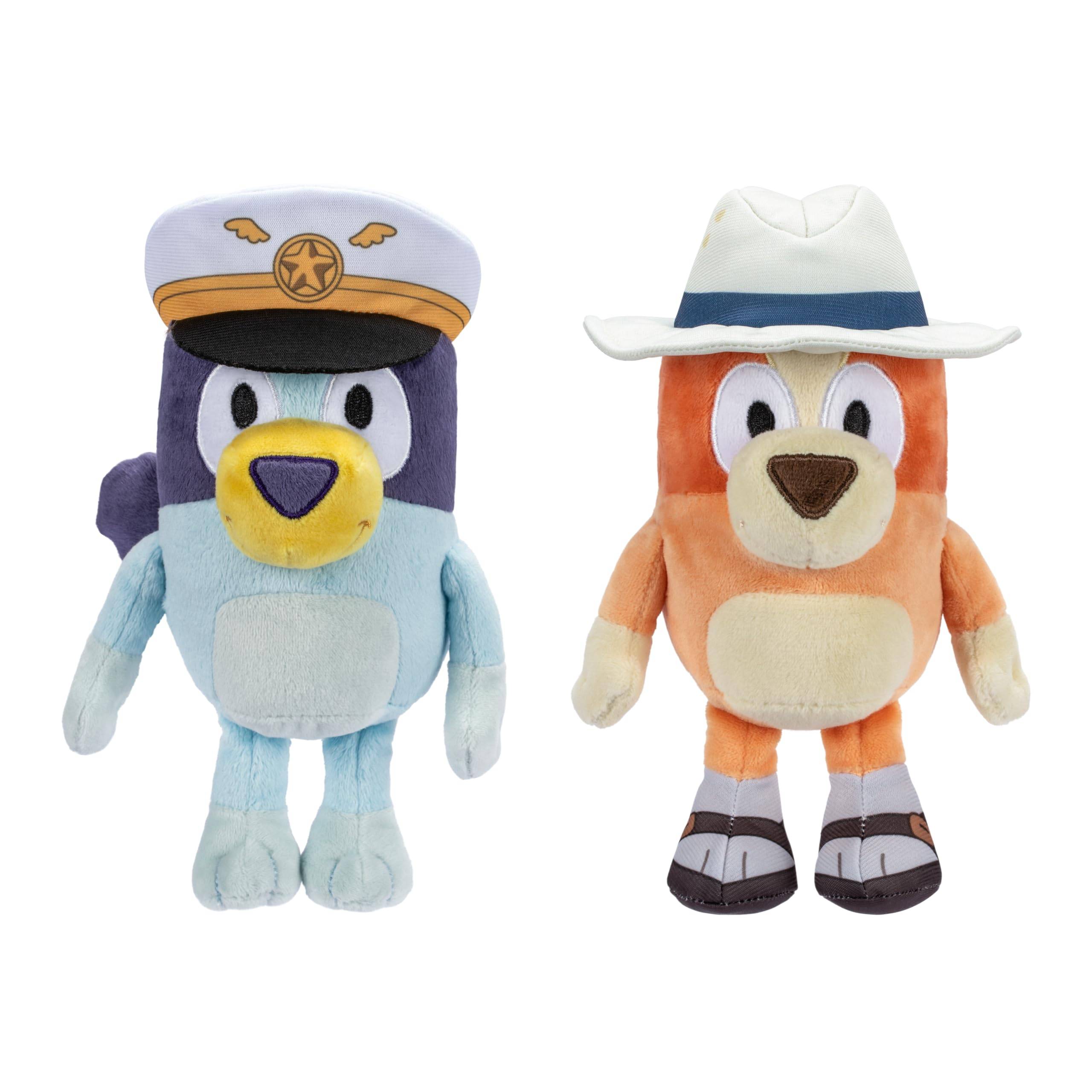 Bluey Friends 2-Pack Plush Toys, Including Captain and Holiday Bingo, Made from Exquisite Soft Plush, 6.5-9 inches / 16-23cm Tall