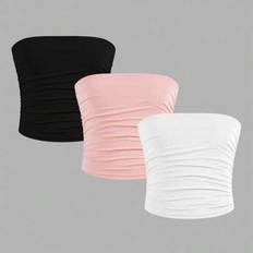 3st/set Tween Girls Minimalistisk Bekväm Ruched Bandeau Tube Top Halkfri bralette - Multifärgad (8Y,9Y,10Y,11Y,12Y)