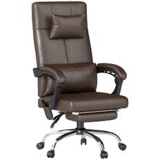 Kontorsstol med massagefunktion, ergonomisk skrivbordsstol med liggfunktion, nackstöd, höj- och sänkbar, brun