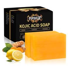 PIPIHUA Citron Kojic Acid Tvål, Vitamin C Soap Bar för Hyperpigmentation, Dark Spot Removal, Turmeric Soap Bar för ansikte och kropp Badtvål(2×100g)