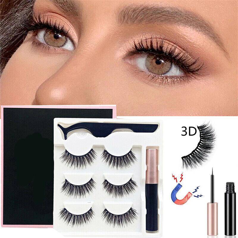 3 par magnetiska ögonfransar Set Magnetisk flytande eyeliner Pincett Upprepad användning Vattentäta Falska fransar Magnetiska ögonfransar