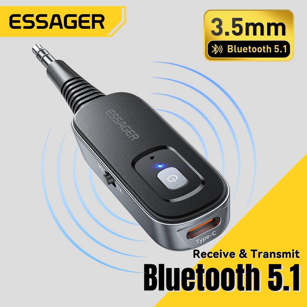 Essager 2 In1 Bluetooth 5.1 Audio Receiver Transmitter 3.5MM Jack With Mic Stereo Music Wireless Adapter For PC TV Car Speakers