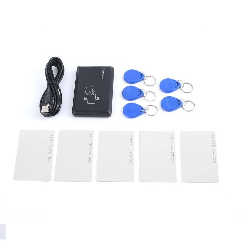 Usb 125 khz rfid em4305 t5567 kortläsare/skrivare kopiator/skrivare programmerare brännare + 5 id nyckelspännen + 5 id kort rfid läsare