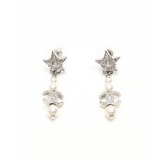 Chanel Coco Mark Dangling Star Earrings - Silver (4.1x1.5 cm)