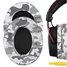 Geekria QuickFit Protein Leather Replacement Ear Pads for HyperX Cloud II, 2, Mix, Alpha, Cloud Flight, Stinger, Revolver S Headphones Ear Cushions, Headset Earpads, Ear Cups Repair Parts (Camo)