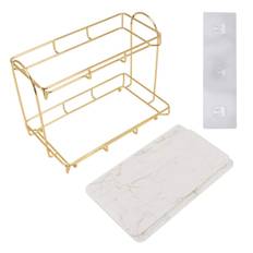 2 Tier Cosmetic Storage Shelf Large Capacity Waterproof Gold Metal Storage Shelf Rack for Bathroom