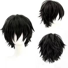 YEESHEDO Unisex kort Bob anime cosplay peruker helt naturligt lager rakt fluffigt hår kostym fest fin klänning peruk för kvinnor män pojkar flickor (svart)