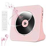 Bärbar CD-spelare med Bluetooth, Stereo CD-Spelare, FM， Fjärrkontroll, USB-Ingång, AUX-ingång/utgång, Rosa HemCDs-Spelares
