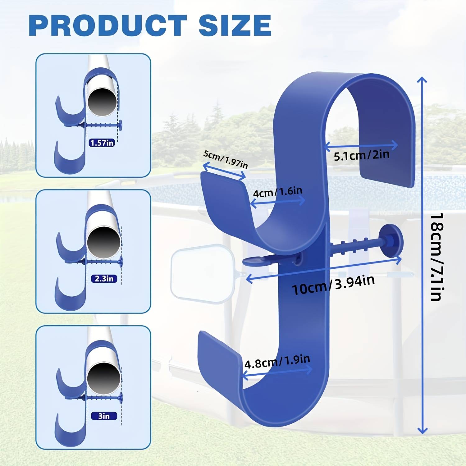TEMU 1/2pcs Adjustable Pool Pole Hanger – Durable Plastic, Perfect For Above Ground Pools, Includes Leaf Skimmer Net & Brush Hooks For Above Ground Pool Additions Pool Skimmer For Above Ground Pool