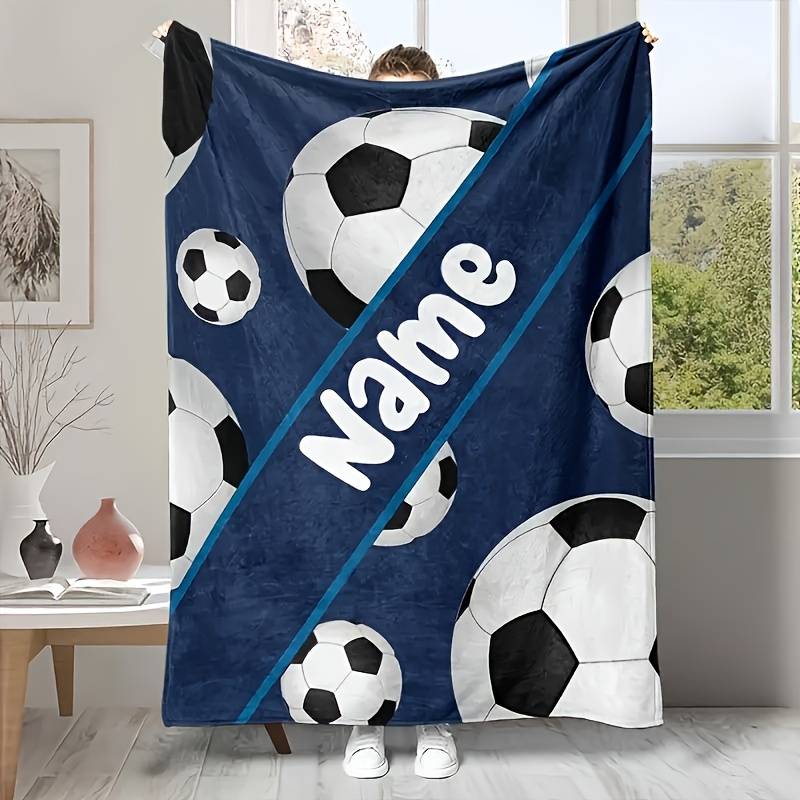 1pc Customizable Football Blanket With Name - Soft Flannel Throw, Suitable For Sofa,, Travel, And Camping - Lightweight, Design - Perfect Gift For Sports Fans And Personalized Decor, Unique Blanket