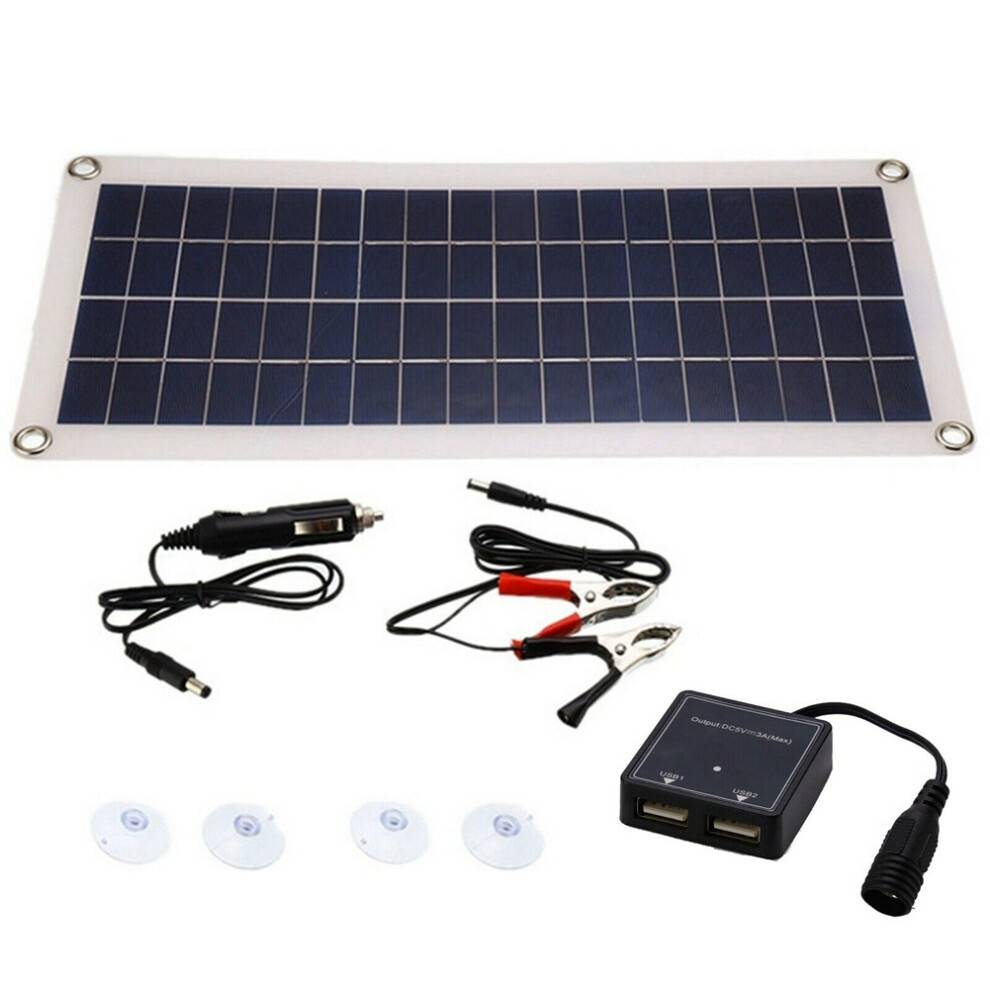 1X8W 12V Dual USB/ Flexible Solar Panel Efficient Car Battery Charge Camping