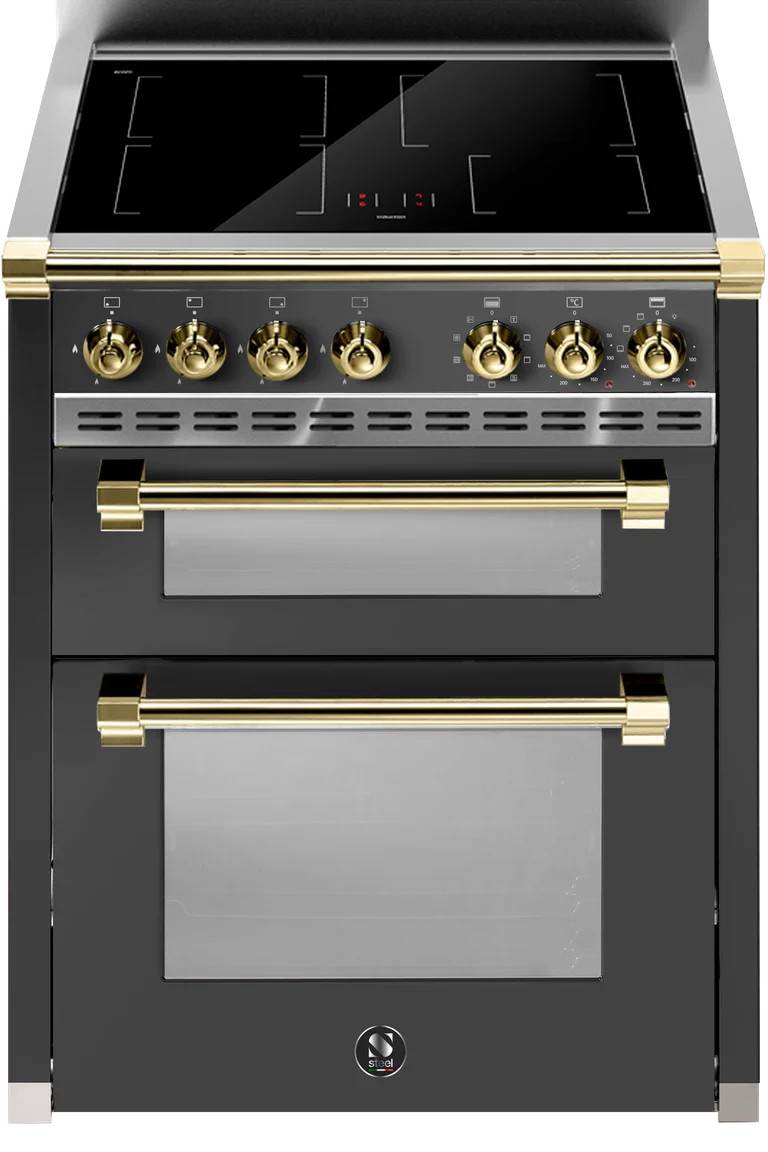 Ascot - Combi-Steam - Induktionsspis 70 cm (2 ugnar) - Antracit/Mässing - Steel - Svart