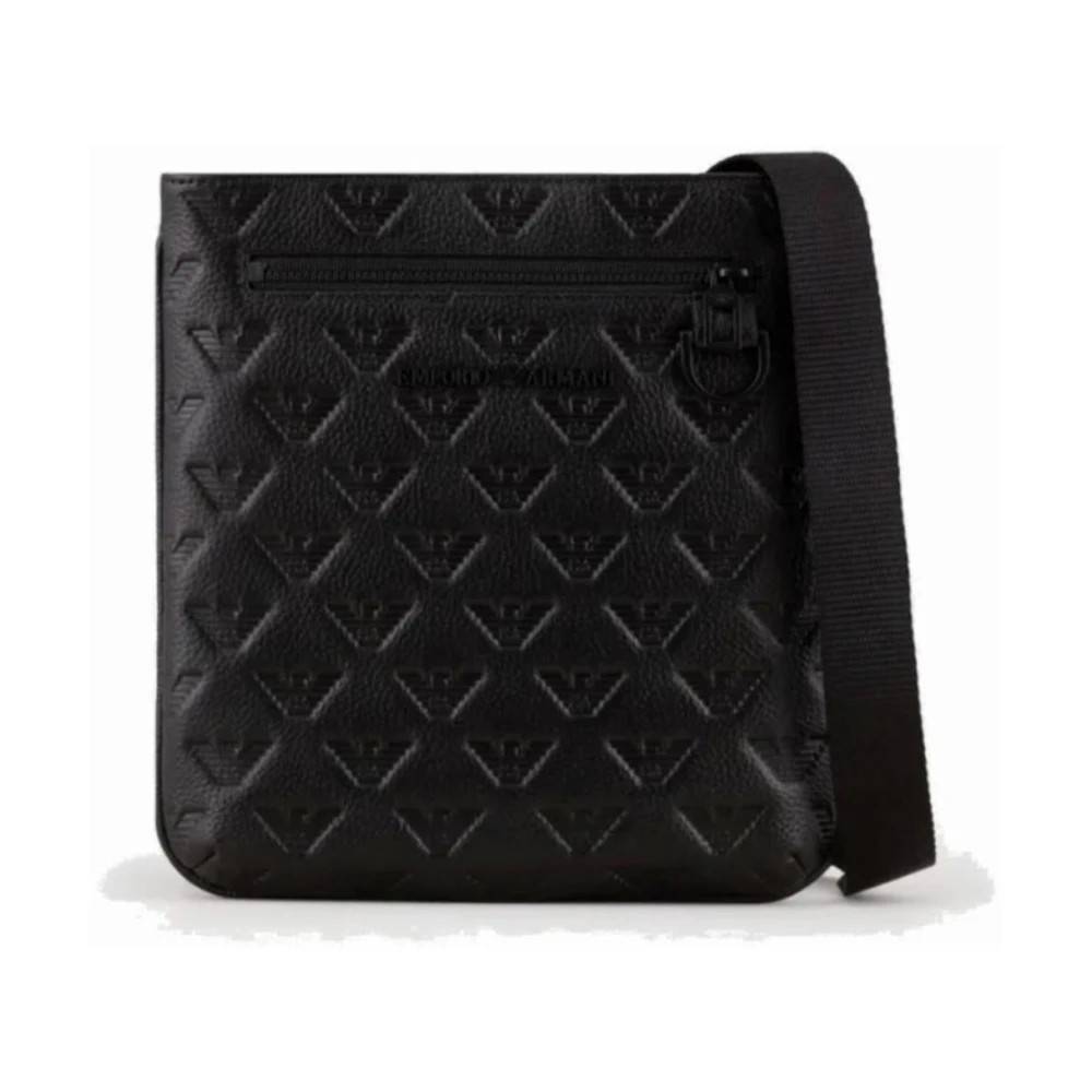 Armani Herre læder skuldertaske med monogramlogo - Tasker - Dame - Sort - ONE SIZE - Uld