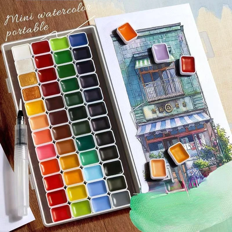 48 Colors Professional Granulating Watercolor Paint Set 1ml Transparent Solid Pigment Art Kit for Artists Adults