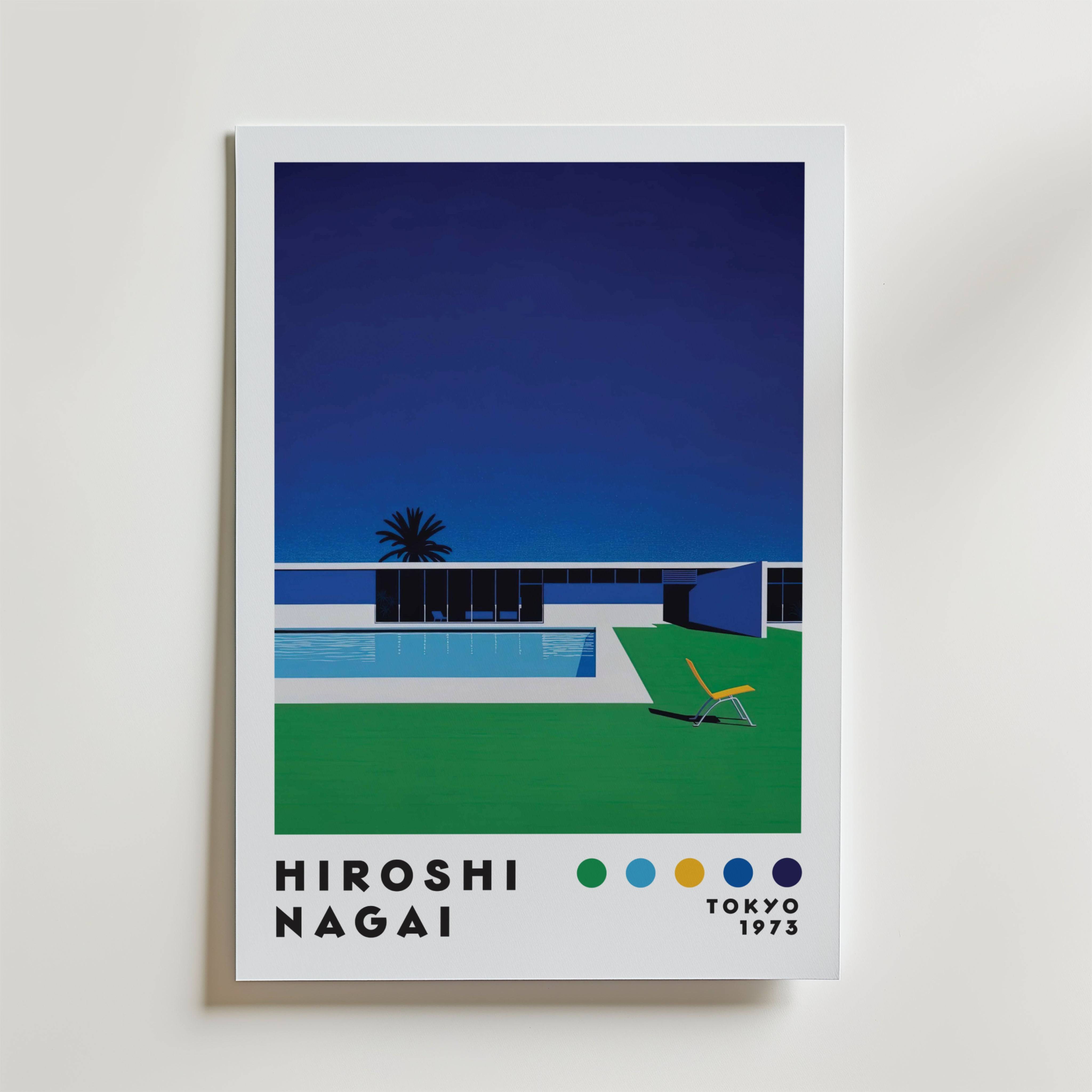 Hiroshi Nagai Minimalist Poolside Poster - Premium Canvas 50x70 cm Med passepartout