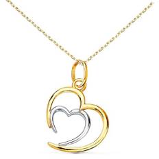 Halsband - 18 karat guld hänge 750/000 tvåfärgat - dubbelt hjärta - gyllene kedja, Guld