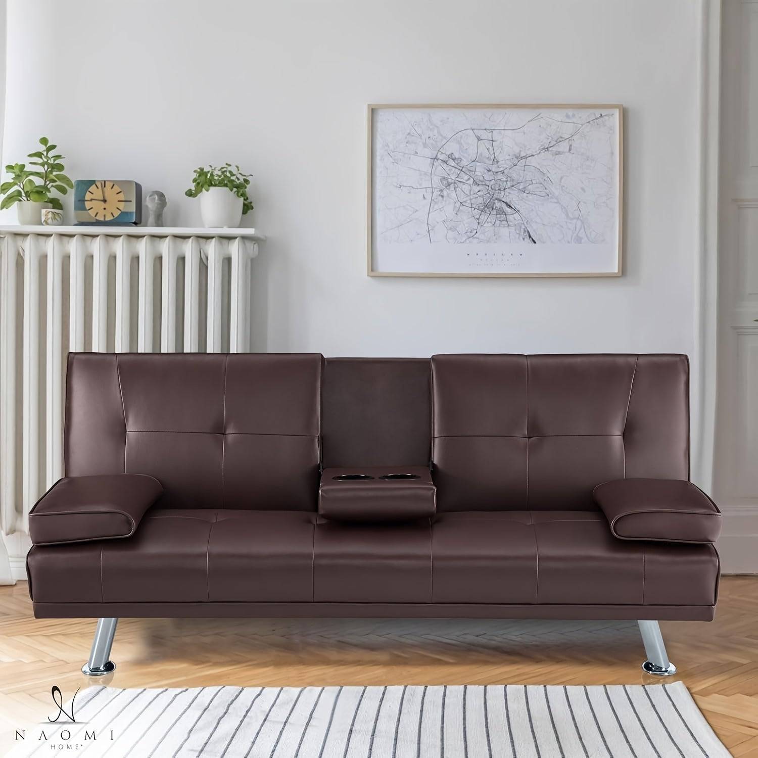 Futon Sofa Bed, Convertible Couch Bed Loveseat, Modern Futon Recliner Sleeper, Small Lazy Futon - 8020Brown