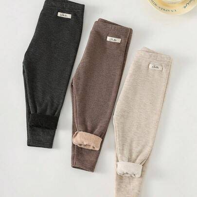 4-pack casual vinterleggings för ung flicka med bokstavstryck och elastisk midja - Aprikos (6Y,7Y,4Y,5Y)