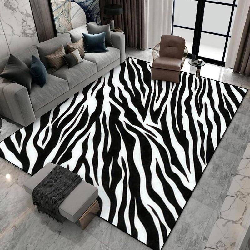Modern Zebra Djurmönster Matta Matta Svart Vit Randig Matta Minimalistisk Halkfri Stor Yta Heminredning för Vardagsrum