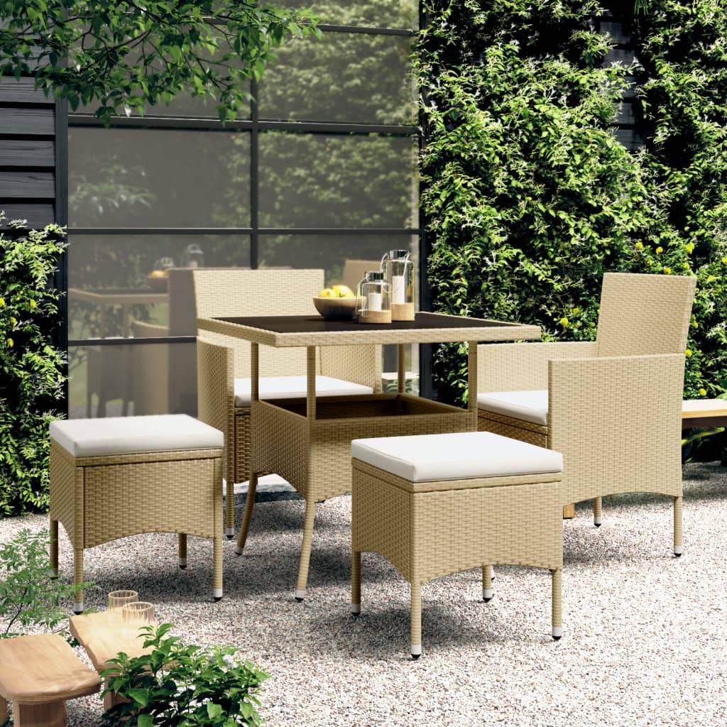 Spisebordssæt Til Haven 5 Dele Polyrattan - 4 / Beige