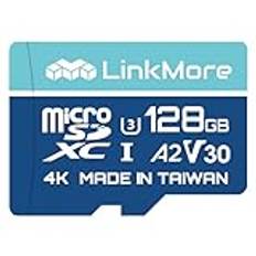 LinkMore 128 GB Micro SDXC-kort, A2, UHS-I, U3, V30, klass 10-kompatibel, läshastighet upp till 160 MB/s, skrivhastighet upp till 100 MB/s, inklusive SD-adapter