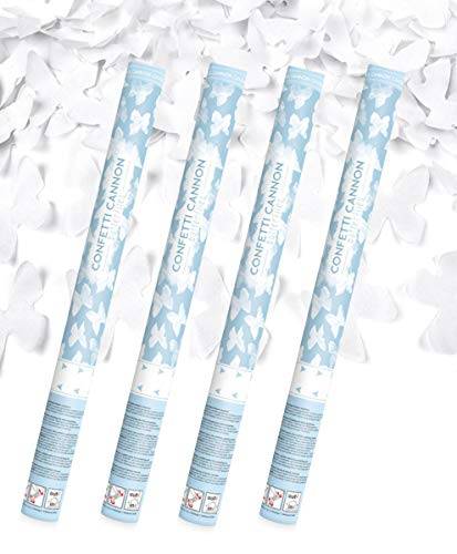 4 x XXL (60 cm) fjärilar gjorda av vitt papper – festkanon party popper streamer.